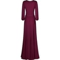 thumbnail image 2 of Bon Rosy, Women's, Solid Cuffed Long Sleeve Round Neck Maxi A-Line Dress, Burgundy, XL, 2 of 2