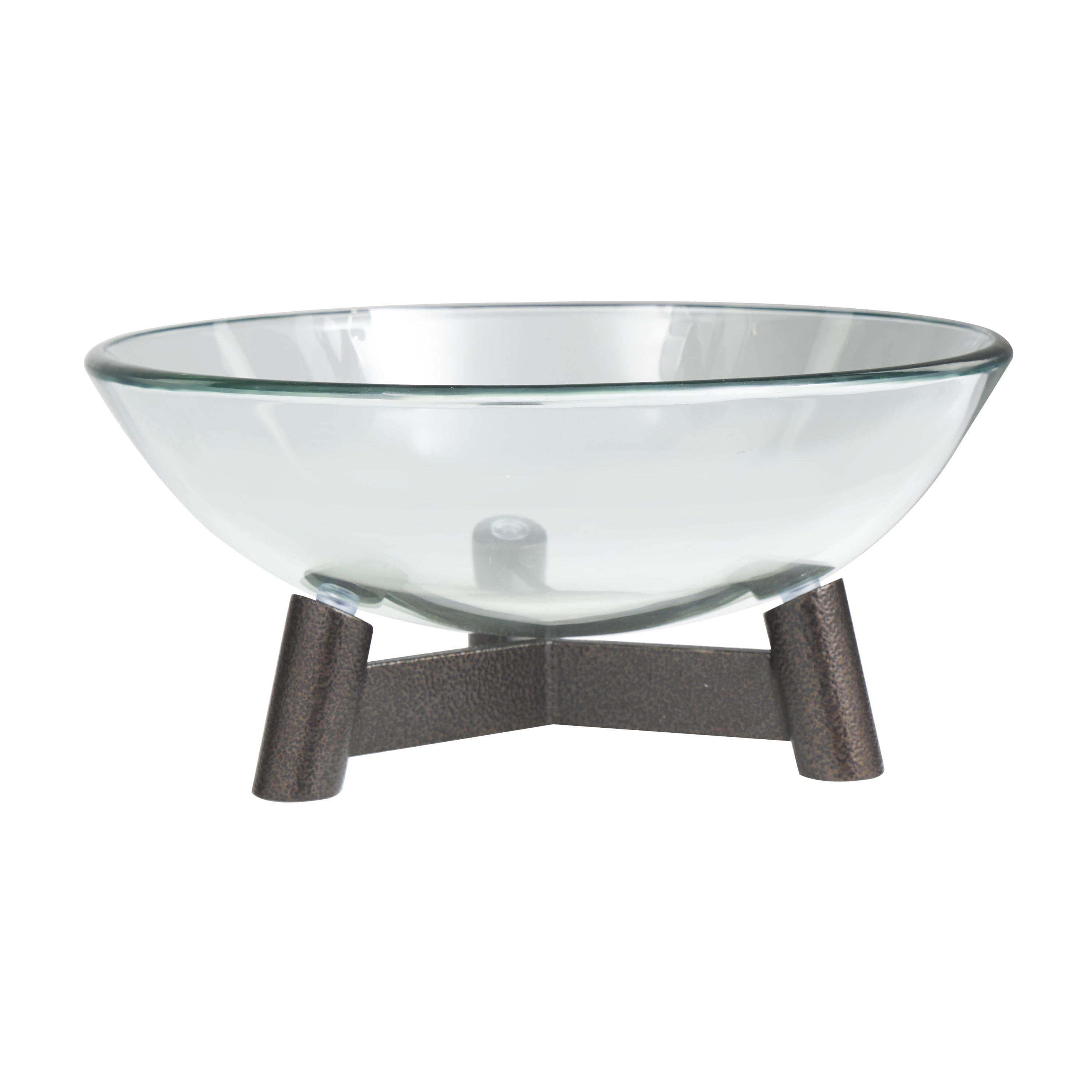DecMode 16" x 9" Clear Glass Serving Bowl with Bronze Hammered Y-Shaped Stand, 1-Piece