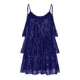 thumbnail image 4 of BLTIBY 2025 Women Sequin Dress Solid Color Sparkly Glitter Spaghetti Strap Sleeveless Short Fashion Party Night Out Club Cake Dress Navy M, 4 of 5