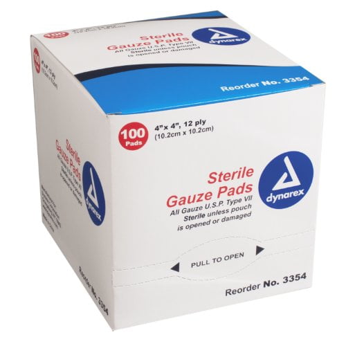 Dynarex Gauze Pad Sterile 1's 4"x 4" 12 Ply 100/Bx