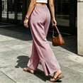 thumbnail image 5 of Gamviast Womens Striped Wide Leg Pants Elastic Waist Drawstring Side Slit Casual Palazzo Trousers with Pockets Lightweight Beach Pants for Vacation Lounge Summer Wear Wine XXL, 5 of 7