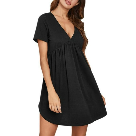 Women Nightgowns V Neck Loungewear Short Sleeve Sleepwear Loose Fit Nightdress