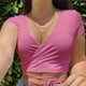 thumbnail image 4 of Women Fashion Solid Color Sexy V-neck Crop Tops Slim Fit Summer Short Sleeve Tank Top T Shirtspangjing, 4 of 4