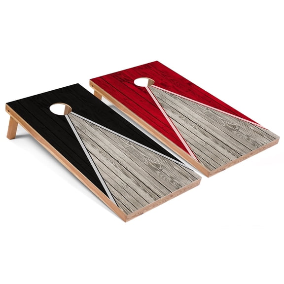 Skip's Garage | Black and Red Pyramid Cornhole Boards | Includes (2) Boards, (8) Bags & Optional Accessories
