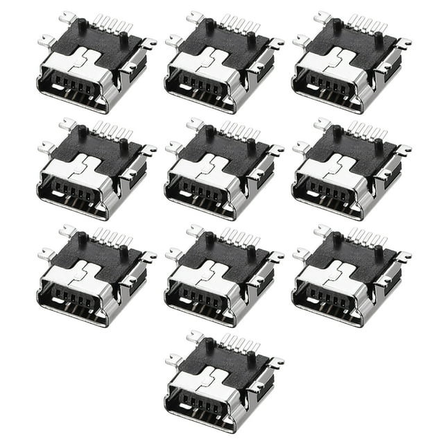Unique Bargains Mini USB PCB Connector Type-B 5P Female Jack SMT SMD Short Body 10Pcs