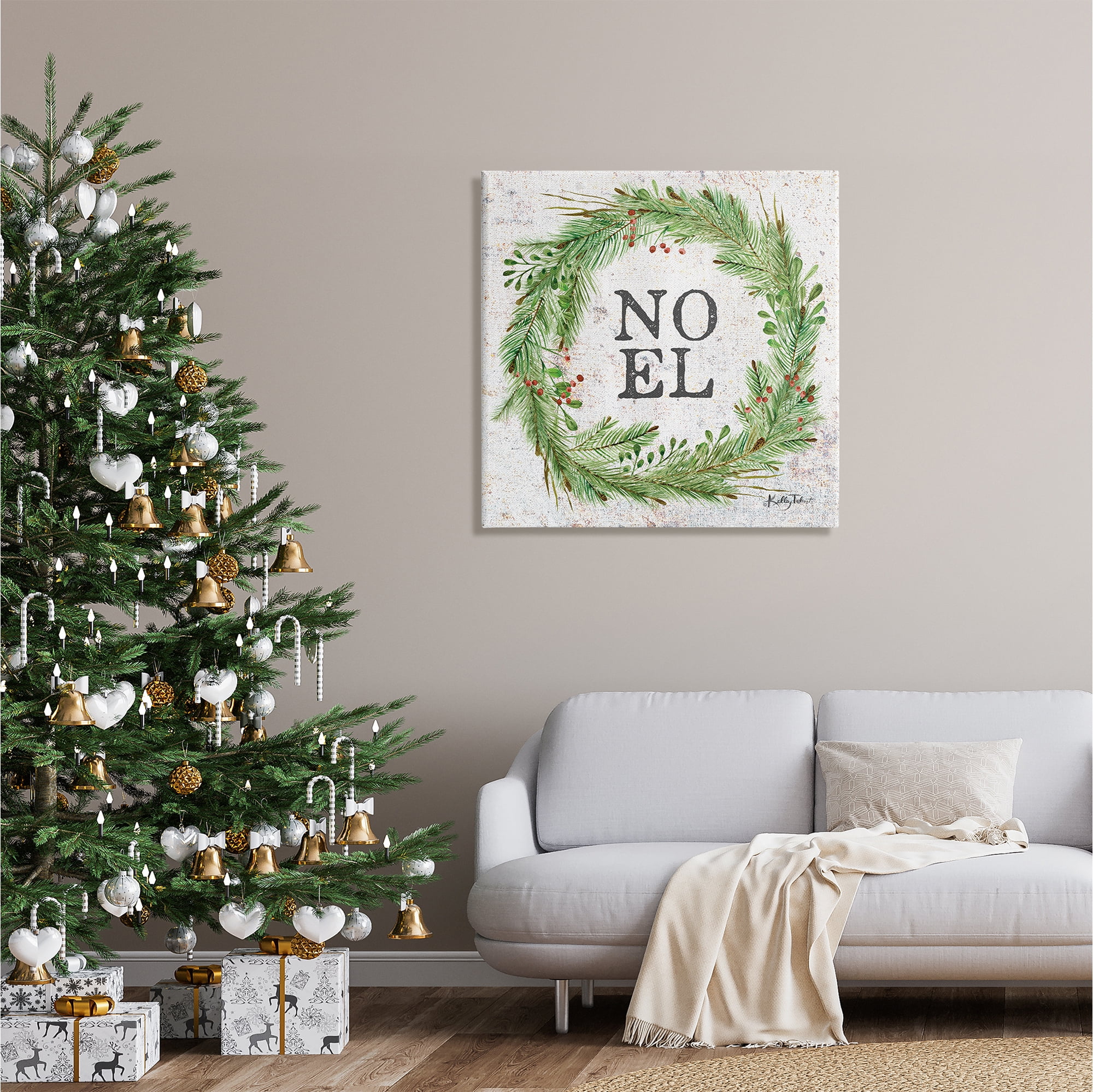 Stupell Industries Noel Seasonal Wreath Holiday Painting Gallery Wrapped Canvas Print Wall Art, 30 x 30