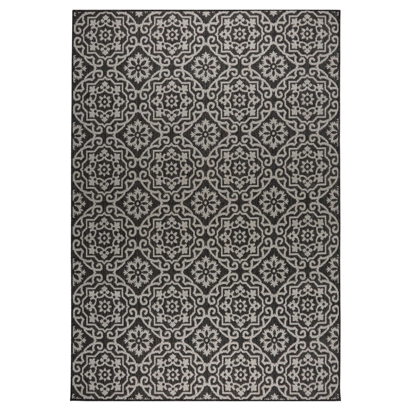 Nicole Miller New York Patio Country Danica Transitional Geometric Indoor/Outdoor Area Rug, Black/Grey, 5'2"x7'2"