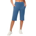 thumbnail image 2 of Dwellite Women's Bermuda Long Shorts Knee Length Capris with Pockets High Waisted Athletic Casual Shorts for Women 2026 Light Blue S, 2 of 9