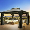 thumbnail image 6 of Dextrus 12x14ft Hardtop Gazebo with Nettings and Curtains, Heavy Duty Double Roof Galvanized Steel Outdoor Combined of Vertical Stripes Roof for Patio, Backyard, Deck, Lawns, Gray, 6 of 6