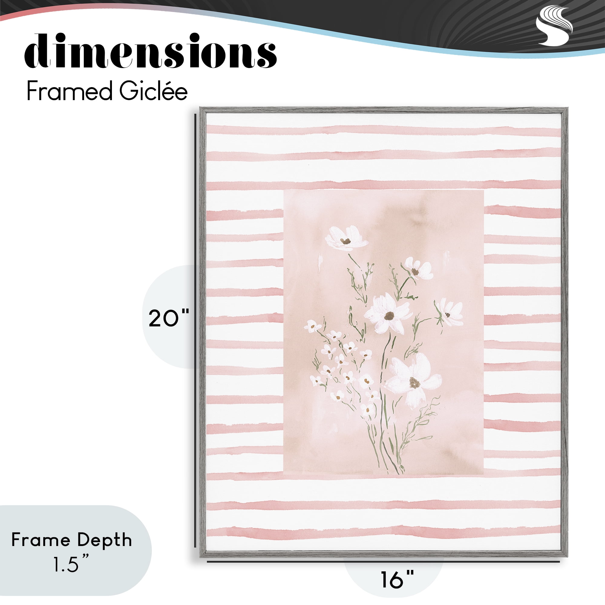 Stupell Industries White Cosmos on Pink Stripes Gray Framed Giclee Art, design by Lucille Price