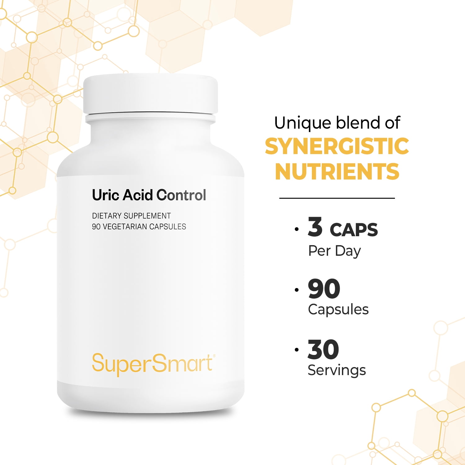 SuperSmart Uric Acid Control (All-in-1 Formula) - Advanced Cleanse with Montmorency Tart Cherry, Celery Seed, Turmeric Curcuma Longa - Uric Acid Balance | Vegan & Gluten Free - 90 Vegetarian Capsules