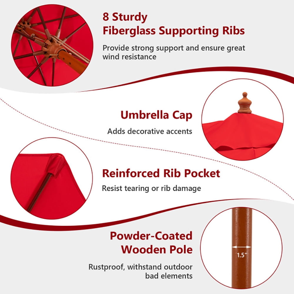 Aimee Lii 9.5 Feet Pulley Lift Round Patio Umbrella with Fiberglass Ribs, Sunbrella Umbrella Outdoor Patio, Red Aimee Lii 9.5 Feet Pulley Lift Round Patio Umbrella with Fiberglass Ribs, Sunbrella Umbrella Outdoor Patio, Red