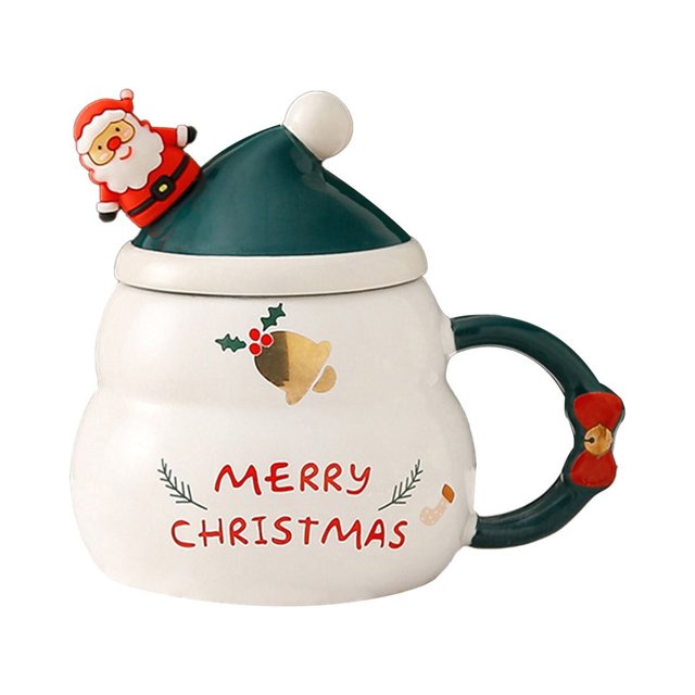 Juego de tazas de café vintage con platos, tazas grandes, tazas de café grandes, tazas de cocina para acampar, juego de tazas de café vintage, taza de cerámica con tapa, cuchara grande, Papá Noel,