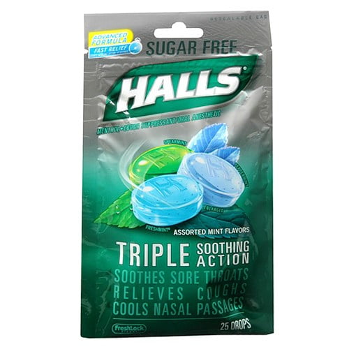 Halls Defense Sugar Free Cough Drops With Assorted Mint Flavors 25 Ea