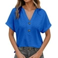 thumbnail image 3 of Kcolen Women's Dressy Casual Blouses To Wear with Jeans Summer Solid Color Short Sleeve T-Shirts V Neck Comfy Trendy Pullovers Loose Fit Fashion Blouse for Women, 3 of 6