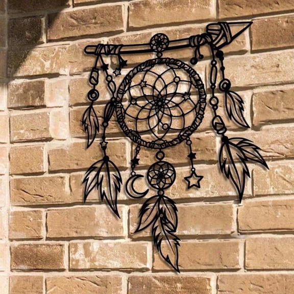 HELLOYOUNG Metal Dream Catcher Wall Art, Iron Hanging Decor for Living Room Bedroom, Unique Rustic Ornament for Home Garden Yard