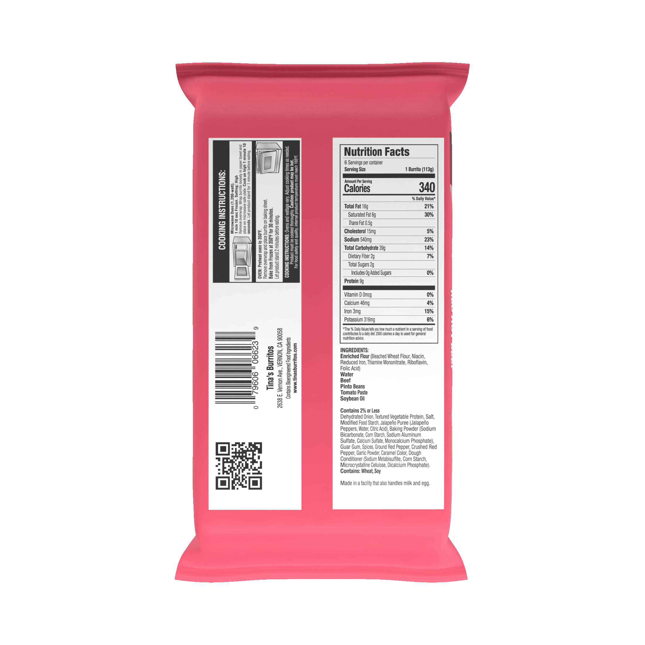 Tina's Red Hot Beef Burritos Individually Wrapped, 24 oz, 6 Count (Frozen)