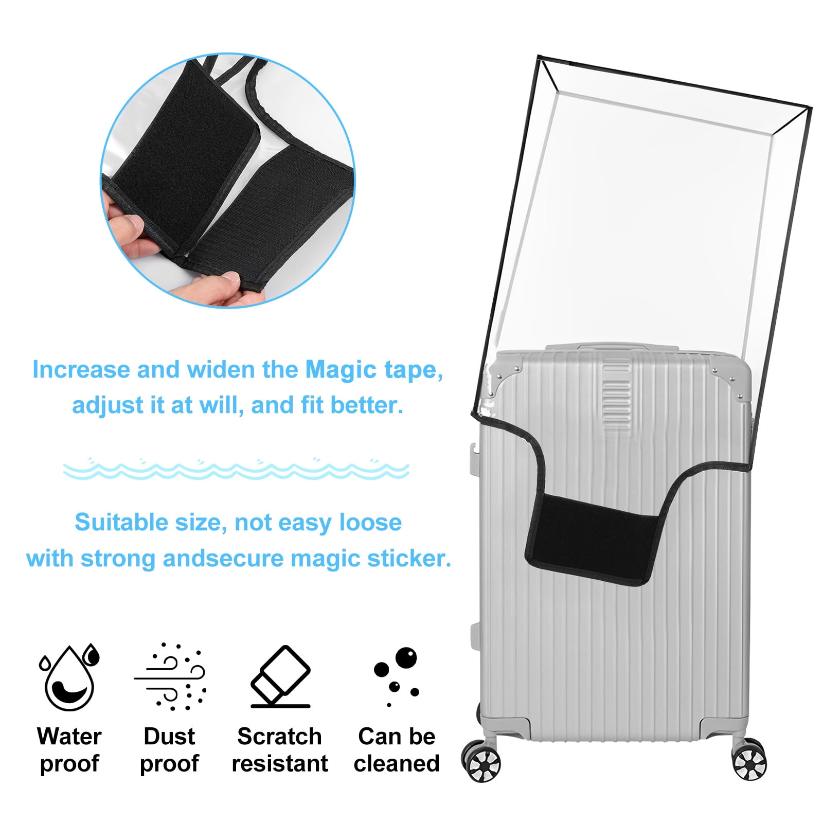 FUYGRCJ 3PCS Luggage Covers, 3 Sizes Clear Luggage Protector Cover, 20+24+28 inch Reusable Suitcase Dust Cover, Waterproof PVC Suitcase Cover Dustproof for Luggage Travelling