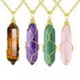 thumbnail image 2 of K-KED 10pcs Wrapped Natural Stone Hexagonal Gold Bullet Shape Quartz Pendant Necklace-White Crystal, 2 of 9