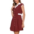 thumbnail image 4 of INSPIRE CHIC Women's Button Down Shirt Dress Notch Lapel Short Sleeve Belted Work Dresses M Dark Burgundy, 4 of 5