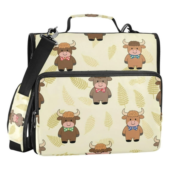 ALAZA Zipper Binder Cartoon Highland Cattles 3 Ring Trapper Keeper File Folder Organizer Bag