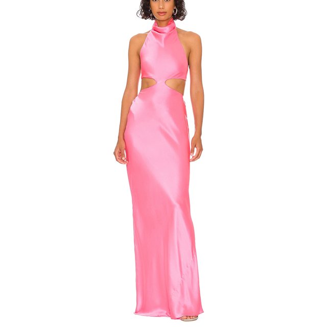 VISgogo Vestido largo con cuello halter casual para mujer Moda Color sólido Cintura hueca Vendaje Sin espalda Vestido ajustado VISgogo moda