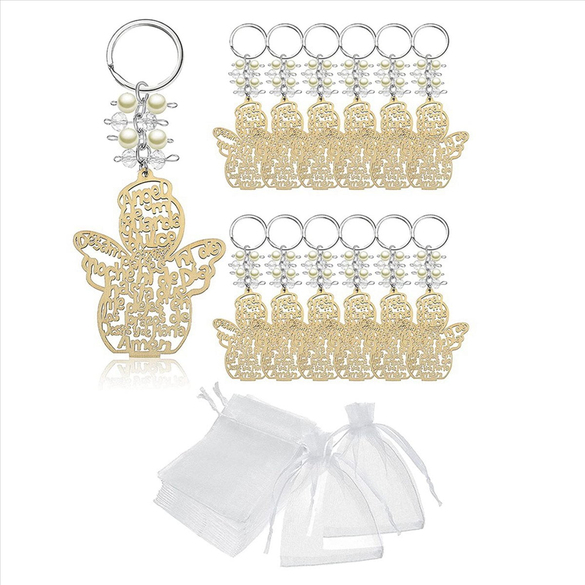 40Pcs Baptism Angel Key Ring Baptism Wood Keychain Baptism Favor Baptismal Souvenirs Communion Favors for Boy or Girl