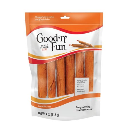 UPC: 0091093944166 | Healthy Hide Good N  Fun Triple Flavor Ribs Treats For Dogs 4 oz 6 pk