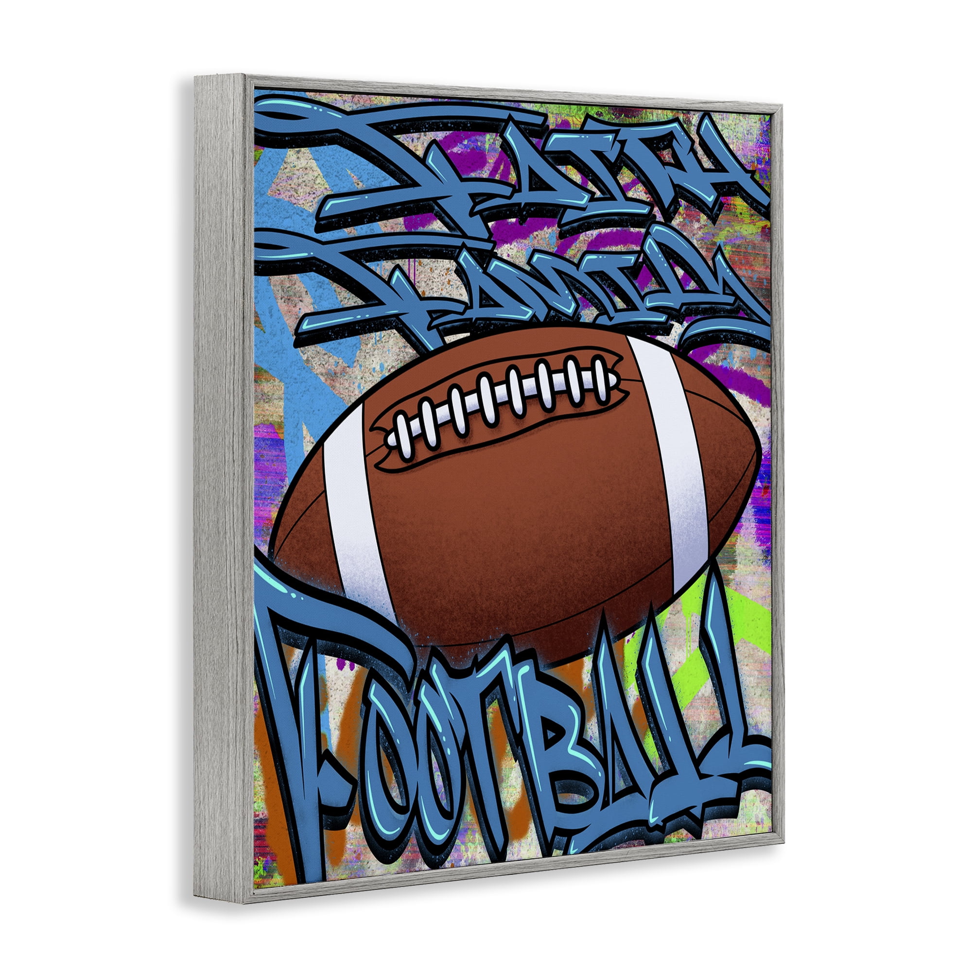Stupell Industries Faith Family Football Graffiti Gray Framed Giclee Art, design by Marcus Prime