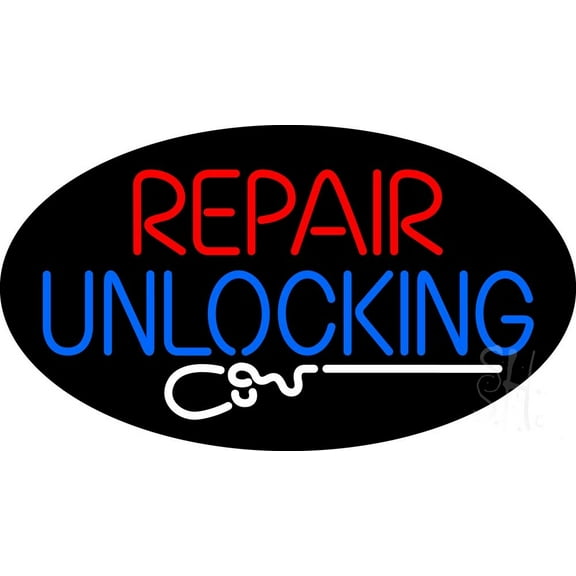 Oval Repair Unlocking With Mouse LED Neon Sign 13 x 24 - inches, Clear Edge Cut Acrylic Backing, with Dimmer - Bright and Premium built indoor LED Neon Sign for Computer & Electronics store decor.