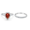 thumbnail image 2 of Pear Teardrop Bridal Set Ring Garnet CZ 925 Sterling Silver Size 4, 2 of 3