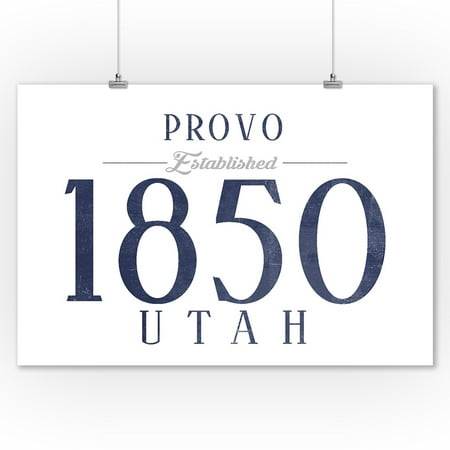Provo, Utah - Established Date (Blue) - Lantern Press Artwork (9x12 Art Print, Wall Decor Travel