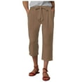 thumbnail image 4 of TOWED22 Capri Pants for Women Summer Casual Lounge Pants Cropped Cotton Linen Comfy Drawstring Baggy Trousers with Pockets（Brown,S）, 4 of 7