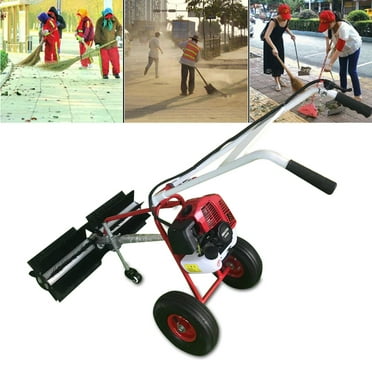 Walk-Behind Sweeper for Sidewalks and Driveways, Hand Push Lawn Sweeper for Leaves, Grass, Snow, Grit