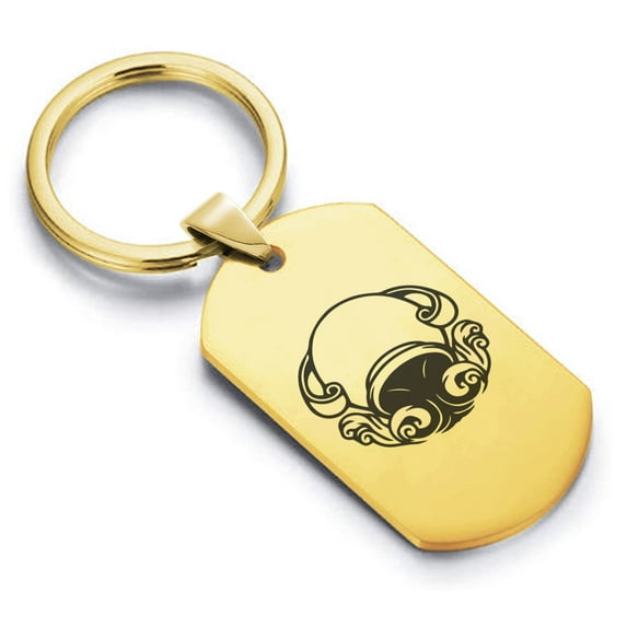 Stainless Steel Aquarius Zodiac (Water Bearer) Dog Tag Keychain Circle Ring