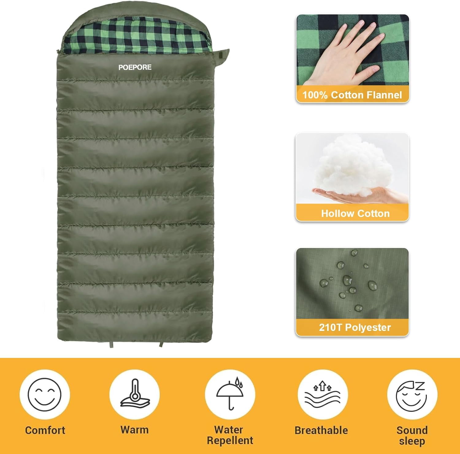 0 Degree Sleeping Bag 100% Cotton Flannel XXL Cold Weather Winter Oversized for Adults Camping Zero Big and Tall with Compression Sack