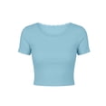 thumbnail image 5 of TGSLY Women's Scalloped Lace Neckline Crop Tops Dressy Casual Ribbed Knit Crew Neck Short Sleeve Tees Shirt Fitted Slim Fit Solid Color Blouse XL, 5 of 7