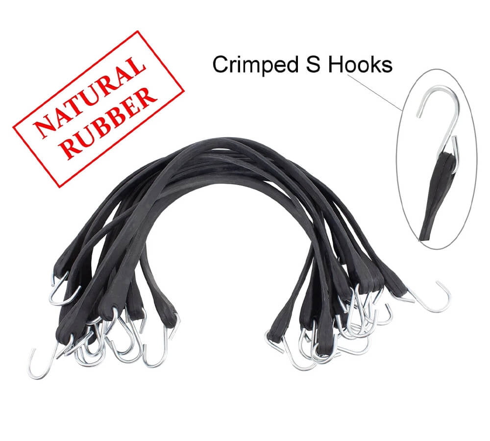 50 Pack Assorted Sizes (15", 21", 31") Natural Rubber Tarp Bungee Straps Tie Down Cords S Hooks Heavy Duty Ideal for Securing Tarps
