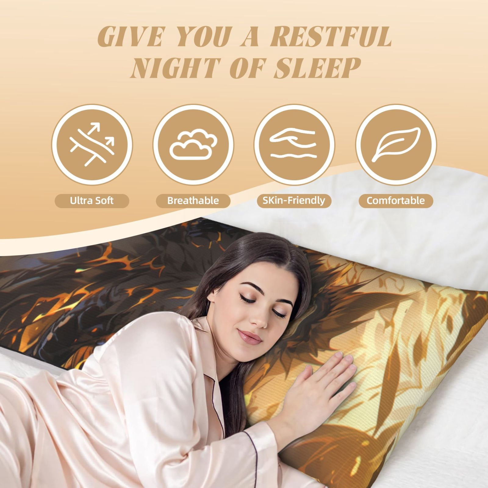 Naloa Cool Black Gold Dragon Super Soft 20x60 Body Pillow Case,Long Side Hidden Zipper（PILLOWS ARE NOT INCLUDED）