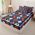 thumbnail image 2 of Castle Fairy Football Soccer Basketball Baseball Zipper Twin Comforter Sets with Fitted Sheet and 2 Pillowcases, Sport Theme Zipper Bedding Set, Blue White,4-Piece,Navy Blue Reversible, 2 of 6