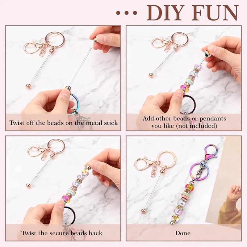 Beadable Keychains Bars Bulk Blank Beaded Metal Keychain for Craft DIY Gift Backpack Decoration Pendan