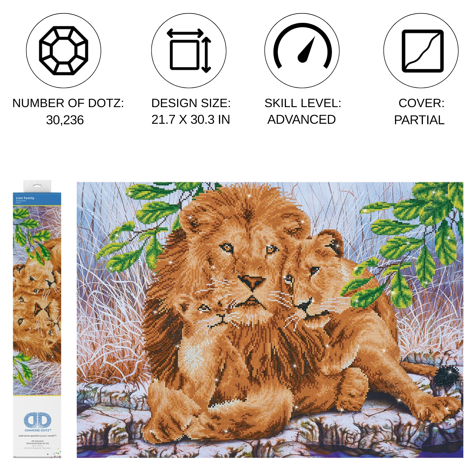 Diamond Dotz Lion Family Animal Diamond Painting Kits for Adults - Diamond Art Kits a Relaxing Creative Craft Kit with Dotz Gems 30.3"x21.6"