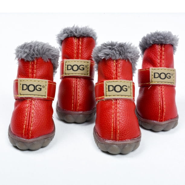 4 Uds. Botas cálidas de invierno para perros pequeños, antideslizantes, muñeco de nieve suave, suela antideslizante, protectores de pata, zapatos para cachorros pequeños (rojo, L)-rojo-L Sailing Electrónica