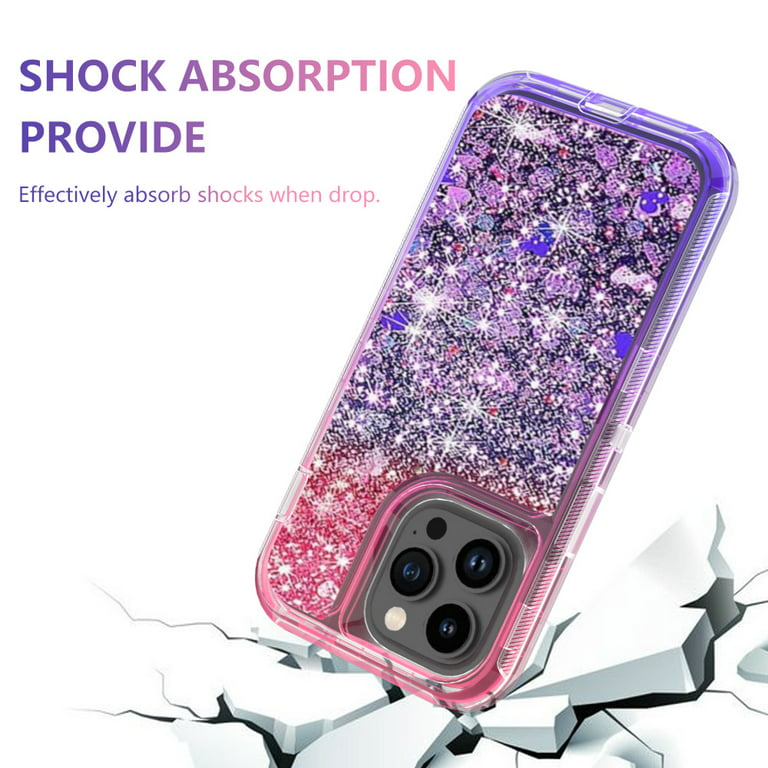 NIFFPD Phone Case iPhone 14 Pro Bling Glitter Quicksand Sparkle Clear & Shockproof Protective Cover iPhone 14 Pro Max 6.7" Red+Purple - Walmart.com