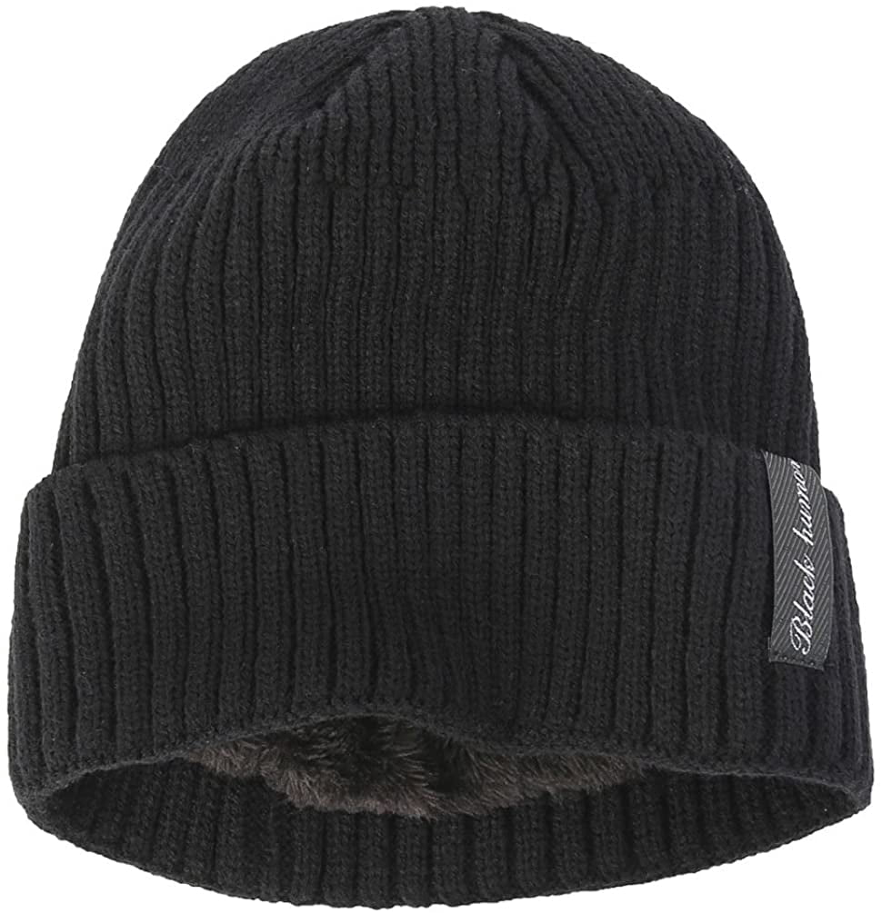 Winter Fluff Lined Beanie Hat Knit 