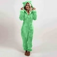 thumbnail image 2 of Bcresic Womens Onesie Pajamas Plush Hooded Jumpsuit Sherpa Fuzzy Pajama Long Sleeve Nightgowns Cute Cat Winter Warm Rompers Zipper Sleepwear for Women Clearance Saving,Mint Green,XX-Large, 2 of 6