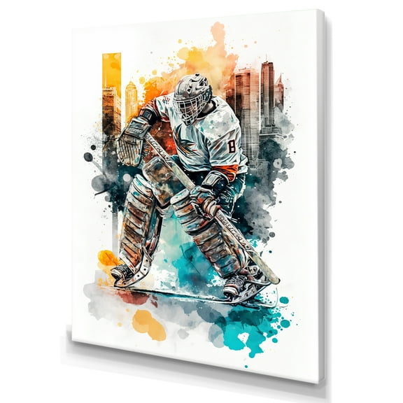 Designart Hockey Goalie Blocking The Shot II Canvas Wall Art