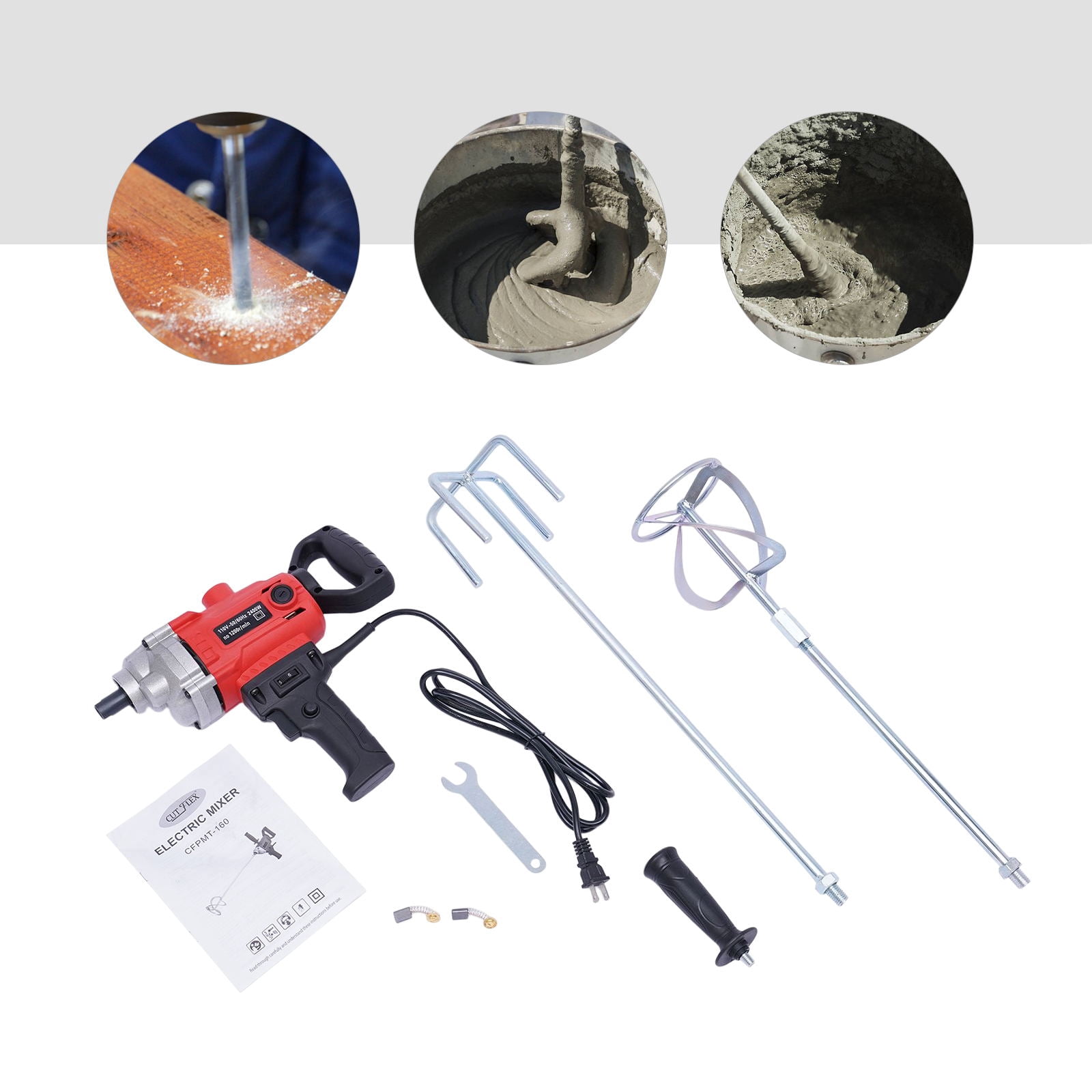 Wuzstar Electric Concrete Mud Mixer Corded Mixing Drill Machine Drill Mixer Set with Spade Handle 2400W