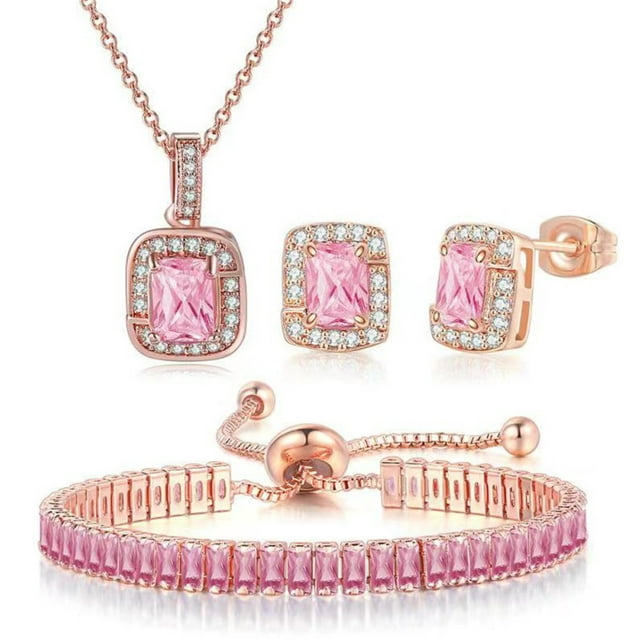TopLLC Earrings Multicolor Earring Necklace Bracelet 2*4mm Color Zircon Single Full Diamond, Adjuster For Crystal Bracelet (Platinum Rectangle) Ionic Bracelet
