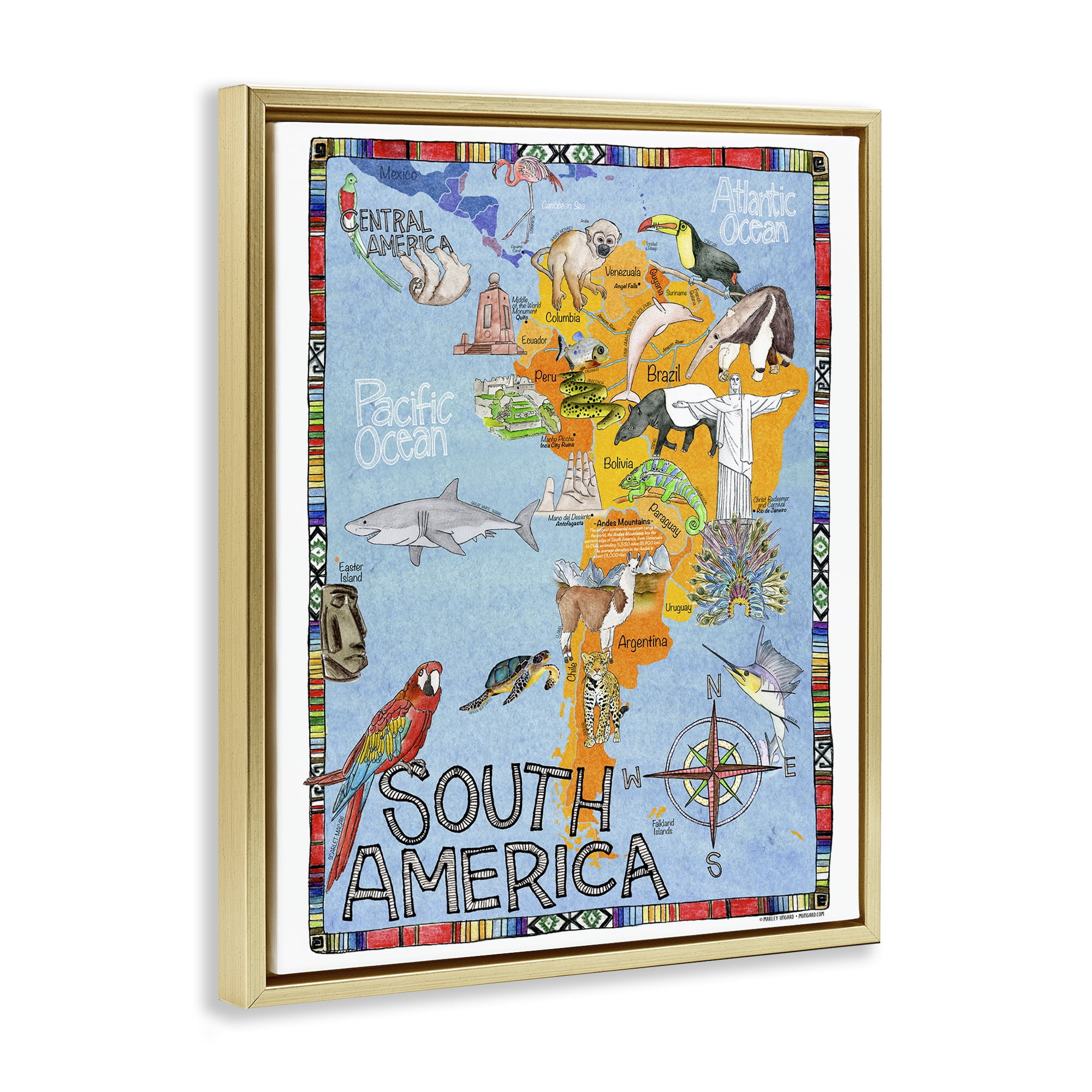 Stupell Industries South Africa Animal Map Town & City Painting Gold Floater Framed Art Print Wall Art, 17 x 21